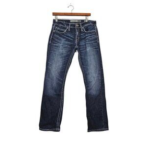 BKE Aiden Straight Jeans Men's 30S 30x30 Blue Denim Dark Wash Thick Stitch